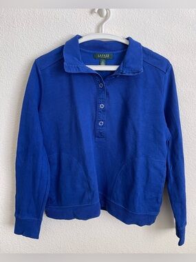 LAUREN RALPH LAUREN Royal Blue Long Sleeve Ribbed Button Placket Sweater Size PL